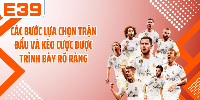 Các bước lựa chọn trận đấu và kèo cược được trình bày rõ ràng